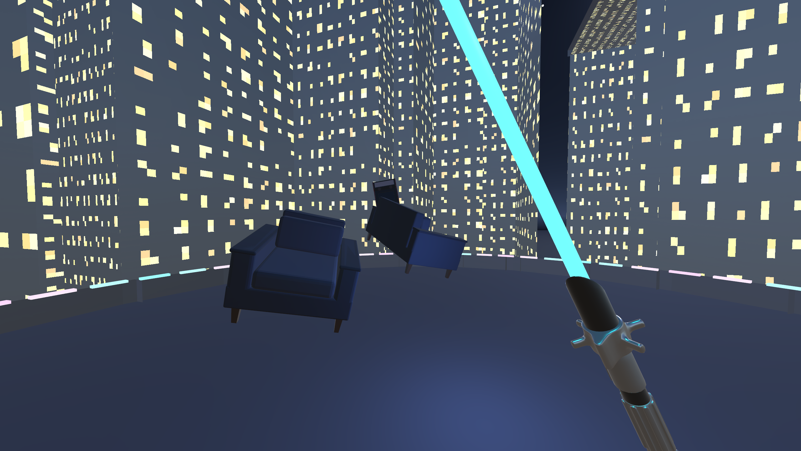 Slicing with a cyan blade in the neon night city